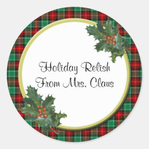 Green Red Plaid with Holly Custom Holiday Stickers