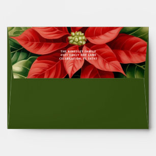 Green Red Poinsettia Christmas Greeting Envelope