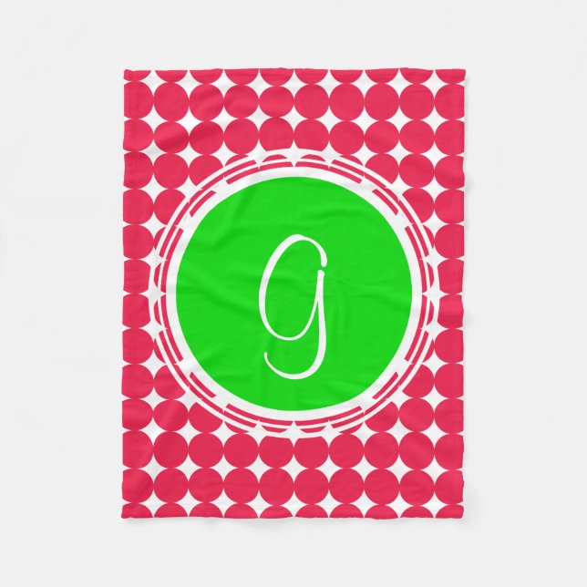 Green & Red Polka Dot Monogram Fleece Blanket (Front)