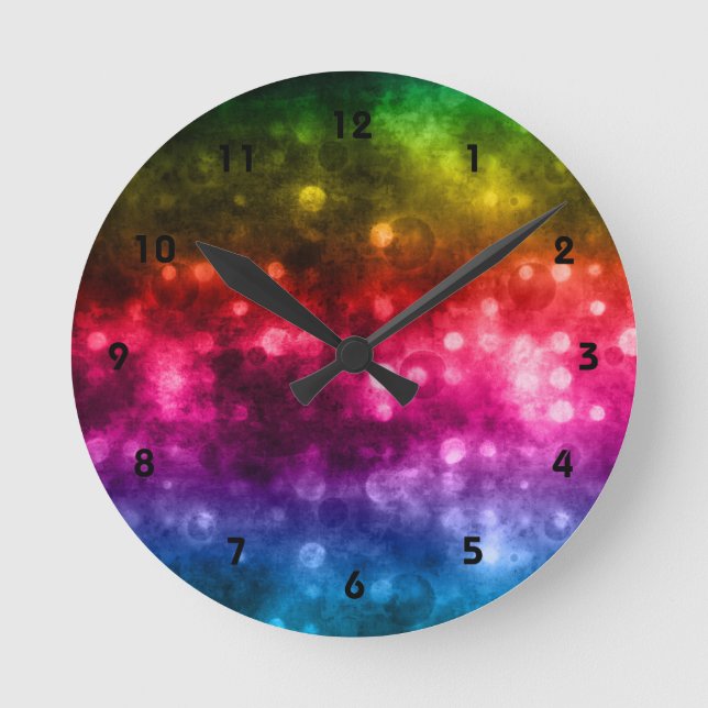 Green, Red, Purple & Blue Rainbow Bokeh Design Round Clock (Front)
