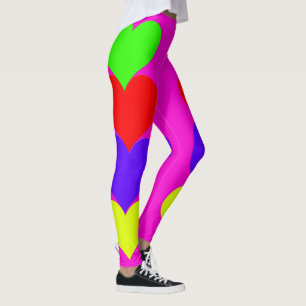 Green Red Purple Yellow Hearts Pink Leggings