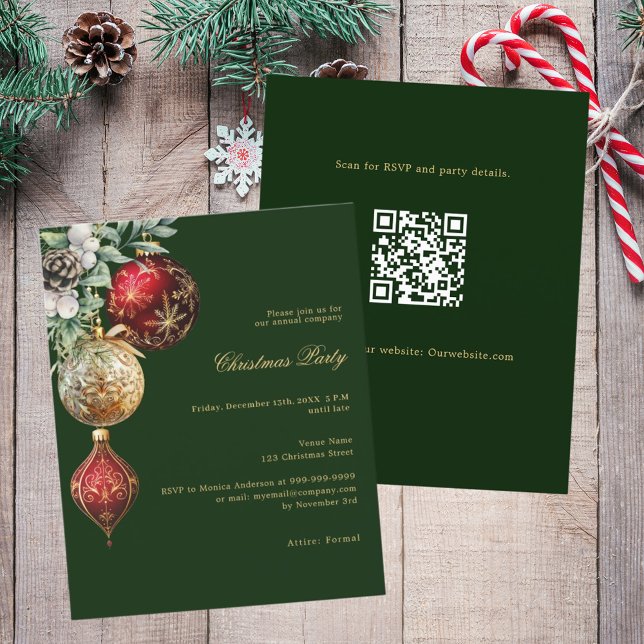 Green red QR business Christmas Party invitation (Creator Uploaded)