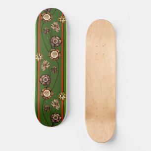 Green Red Retro Flower Cool Vintage Floral Drawing Skateboard