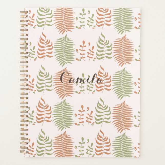 Green Red Retro Vintage Leaf Pattern  Planner (Front)