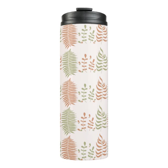 Green Red Retro Vintage Leaf Pattern  Thermal Tumbler (Front)