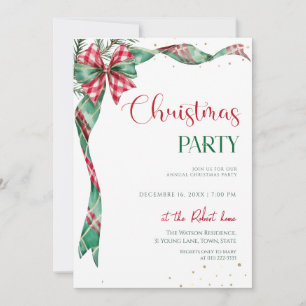  Green Red Ribbon Bow Christmas Party  Invitation