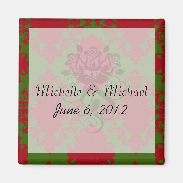 green red romantic christmas damask magnet (Front)
