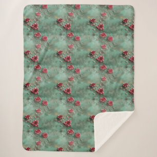 Green Red Roses  Sherpa Blanket