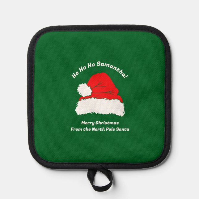 Green Red Simple Santa Merry Christmas Pot Holder (Front)