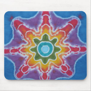 Green & Red Star Blue Background Tie Dye Mouse Pad