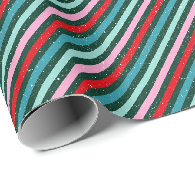 Green Red Stripe Pattern Christmas Wrapping Paper (Roll Corner)