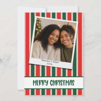 Green + Red Stripe Photo Holiday Card