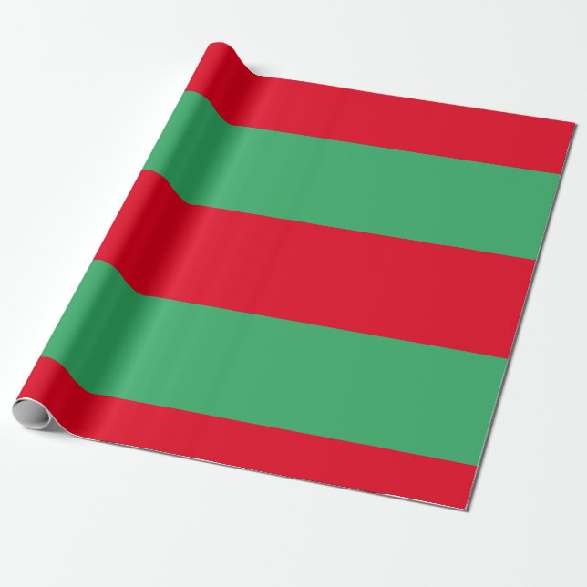 Green Red Striped Christmas Holiday Colour Block Wrapping Paper (Unrolled)