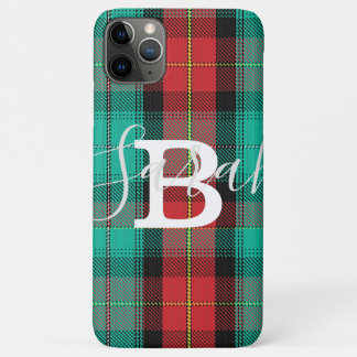 Green & Red Tartan Chequered Monogram Name iPhone 11 Pro Max Case