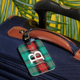 Green & Red Tartan Chequered Monogram Name Luggage Tag