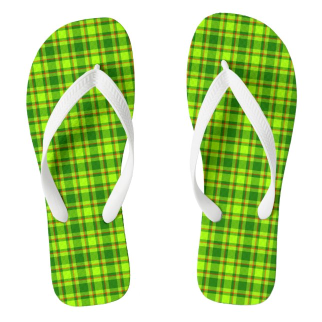 Green Red Tartan Chequered Plaid Pattern-55788 Thongs (Footbed)