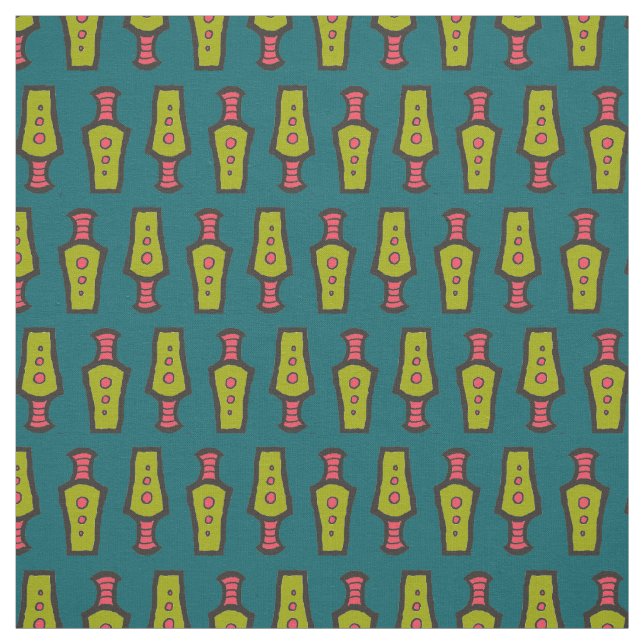 Green, Red, Teal, Black Abstract Tribal Design Fabric (Swatch)