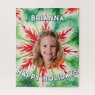 Green Red Tie Dye Photo Christmas Jigsaw Puzzle