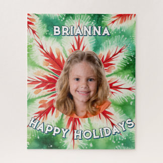 Green Red Tie Dye Photo Christmas  Jigsaw Puzzle