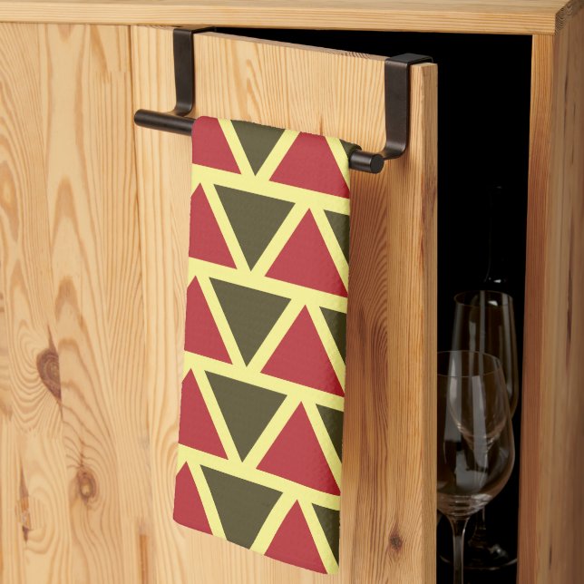 Green Red Triangle Geometric  Tea Towel (Thirds Fold)