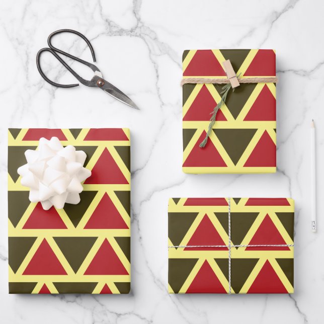 Green Red Triangle Geometric  Wrapping Paper Sheet (Front)