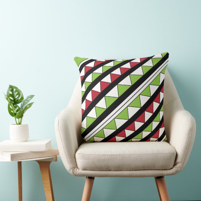 Green Red Triangles Black Diagonal Stripes Pattern Cushion (Chair)