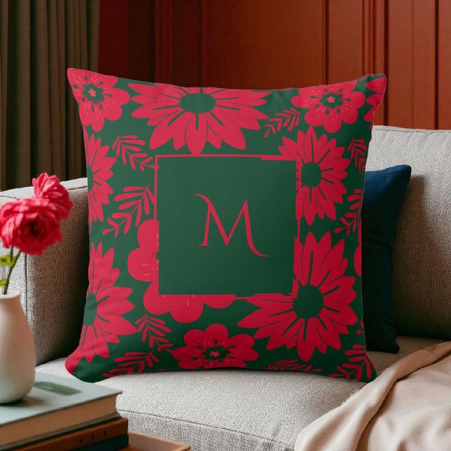 Green Red Watercolor Floral Script Cushion (Creator Uploaded)
