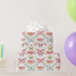 Green Red Watermelon Blue Butterflies Birthday Wrapping Paper