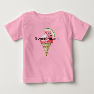 Green Red Watermelon Ice Cream Cone Sweetheart Baby T-Shirt
