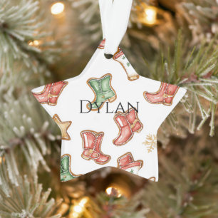 Green Red Western Cowboy Boots Christmas  Ornament