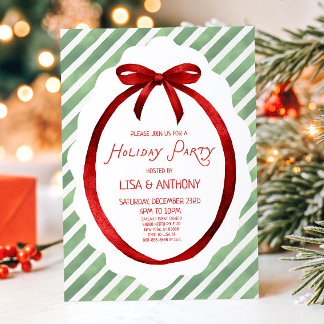 Green Red Whimsical Bow Frame Holiday Party Invitation