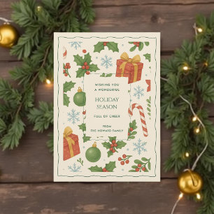 Green Red Whimsical Watercolor Holiday Card
