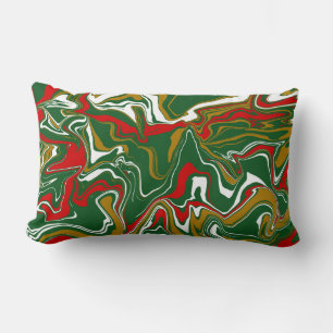 Green, Red, White, and Gold Christmas Marble Lumbar Cushion
