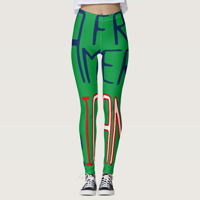 Green Red White Blue Black Woman African America Leggings (Front)