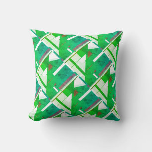 Green Red White Faded Look Diagonal Large Tiles Cushion