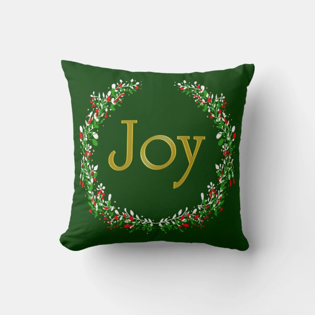 Green Red White Gold Christmas JOY Pillow (Front)