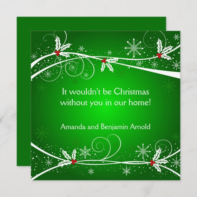 Green Red White Holly Holiday Invitation (Front/Back)