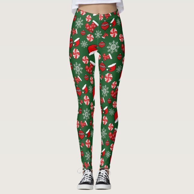Green Red White Merry Christmas Leggings  (Front)