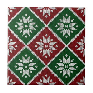 Green Red White Nordic Christmas Snowflake Pattern Ceramic Tile