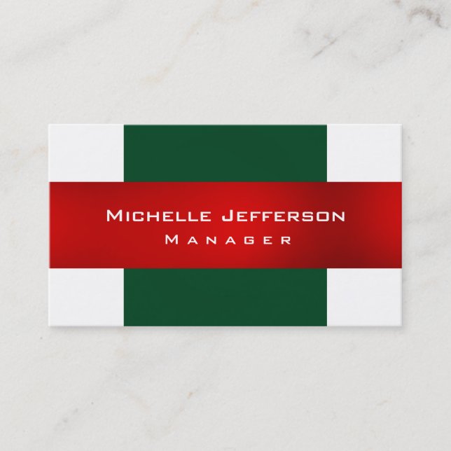 Green Red White Plain Manager Business Card (Front)