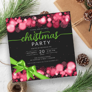 Green Red Winter Wonderland Company Xmas Ribbon Invitation
