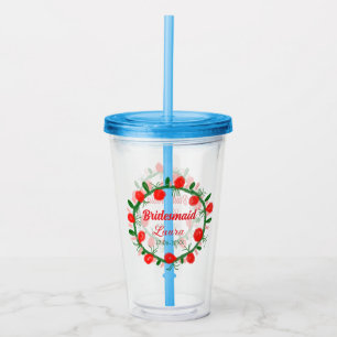 green red wreath cir add name bridesmaid gift year acrylic tumbler