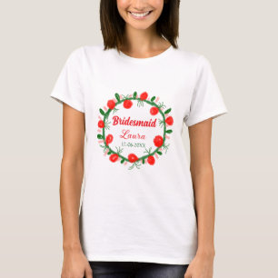 green red wreath cir add name bridesmaid gift year T-Shirt