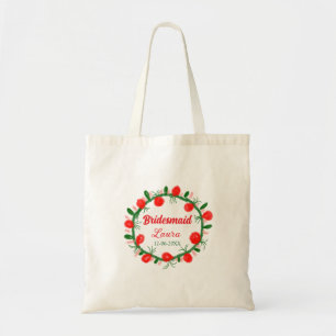 green red wreath cir add name bridesmaid gift year tote bag
