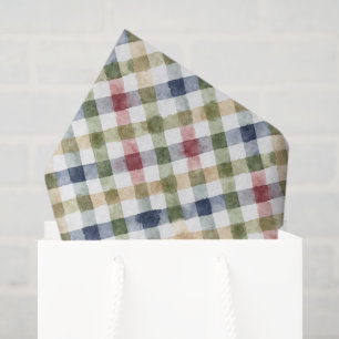 Green Red Yellow Blue Cream Plaid Stripes Birthday Tissue Paper