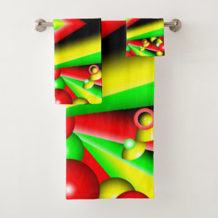 Green Red Yellow Bubbles And Stripes Abstract Art  Bath Towel Set