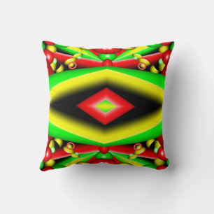 Green Red Yellow Bubbles And Stripes Abstract Art Cushion
