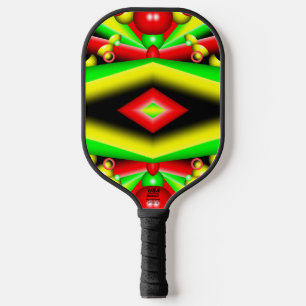 Green Red Yellow Bubbles And Stripes Abstract Art Pickleball Paddle