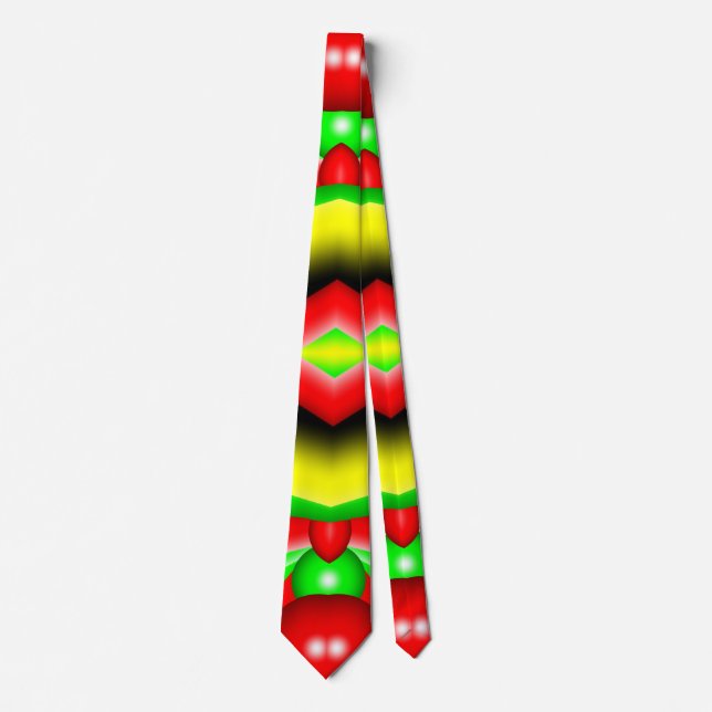 Green Red Yellow Bubbles And Stripes Abstract Art Tie (Front)