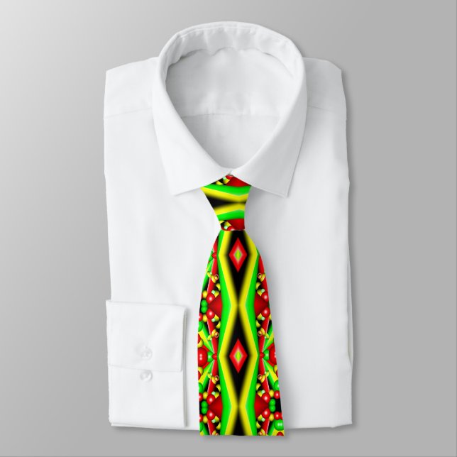 Green Red Yellow Bubbles And Stripes Abstract Art Tie (Tied)